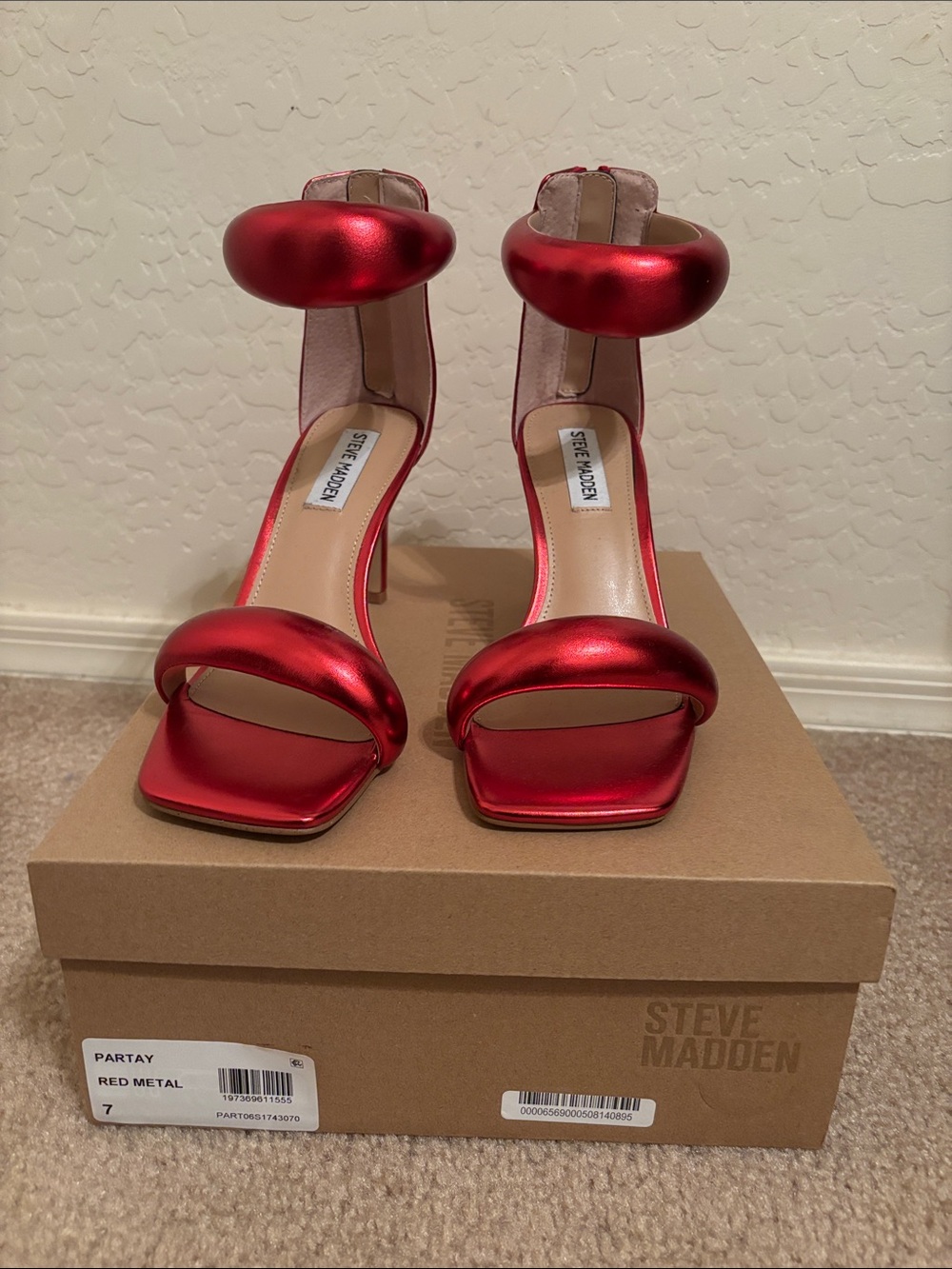 Steve Madden Partay Metallic Red Ankle-Strap Heels